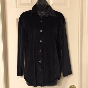 VTG Basic Editions Black Velour Corduroy Style Shirt Women’s Small Button Front